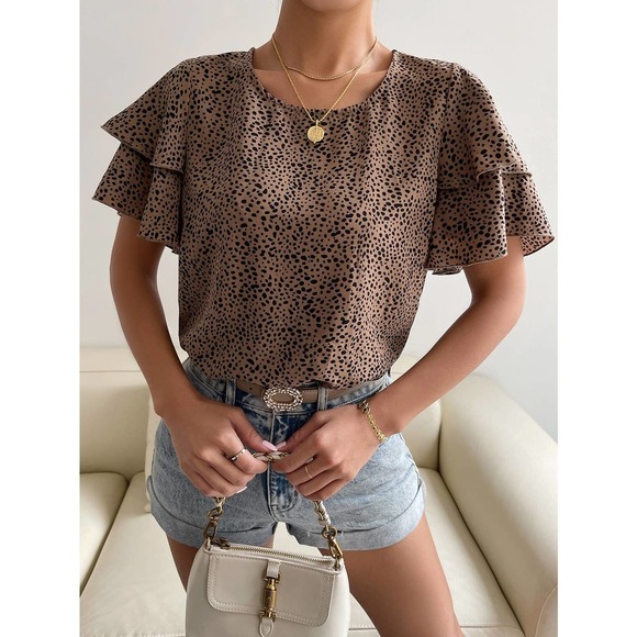 Dalmatian Print Butterfly Sleeve Blouse - Picture 4 of 11